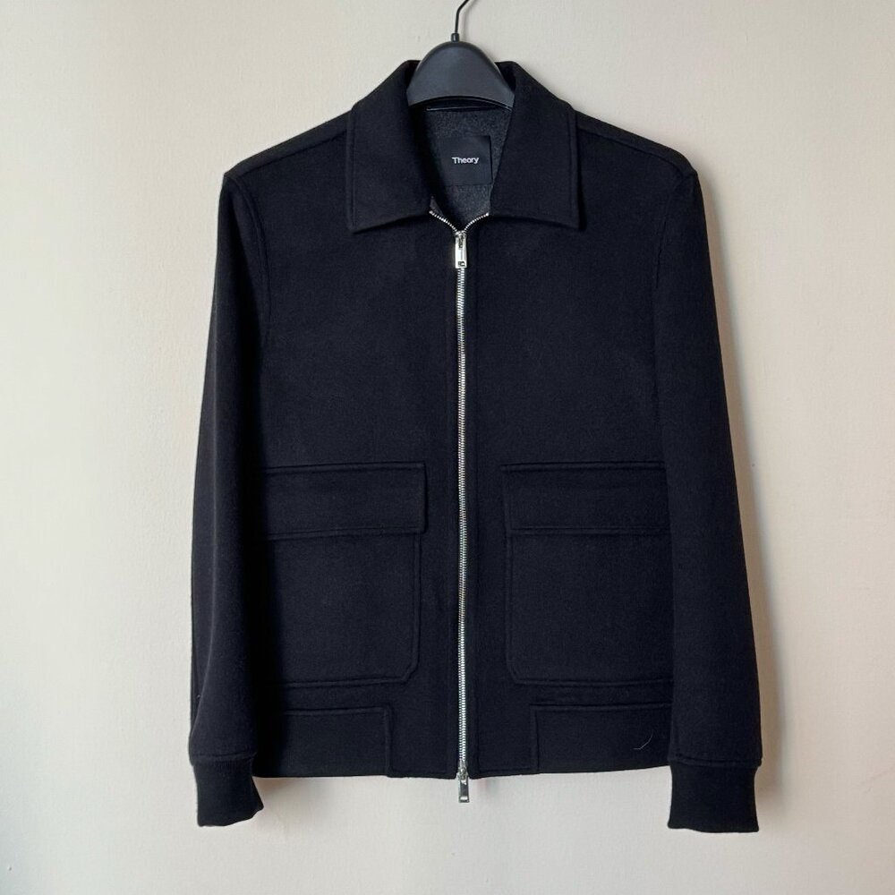 Theory Sean Jacket in Double-Face Wool-Cashmere Black Sz S
